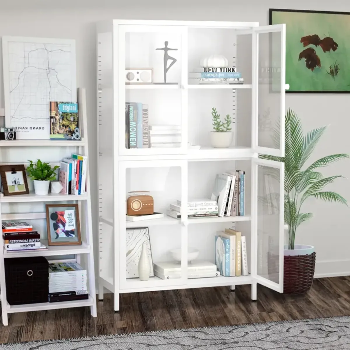 White Steel Storage Cabinet with Adjustable Shelves