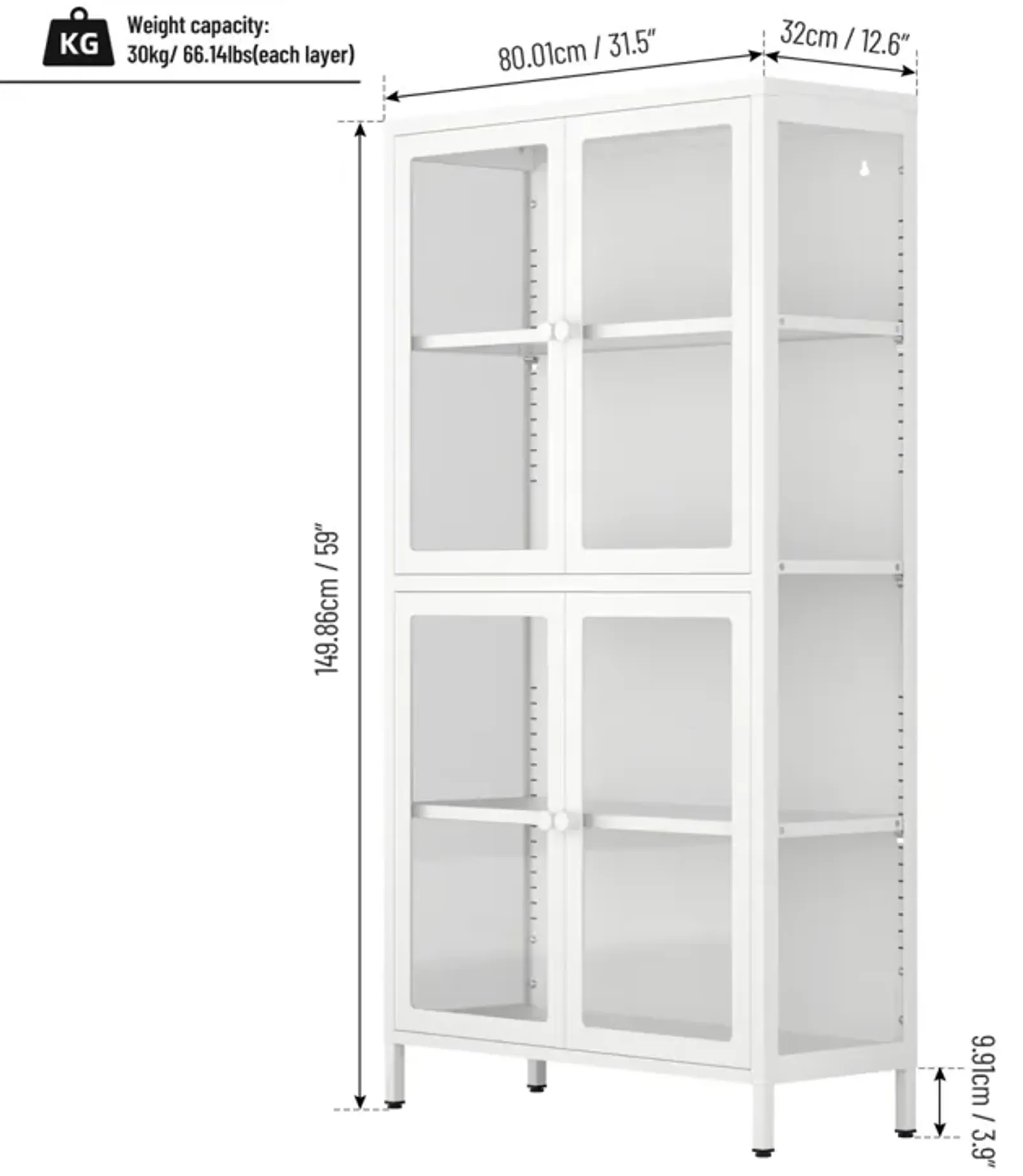 White Steel Storage Cabinet with Adjustable Shelves