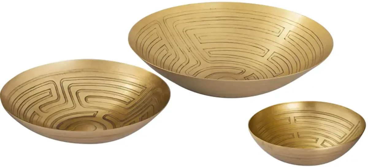 Gold Maze Etched Bowl - Set of 3