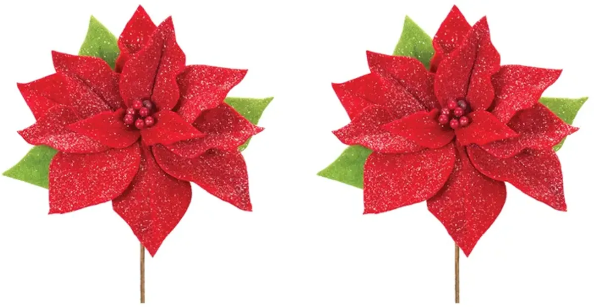 Poinsettia Artificial Flower Stem for Holiday and Christmas Décor (Set of 2)