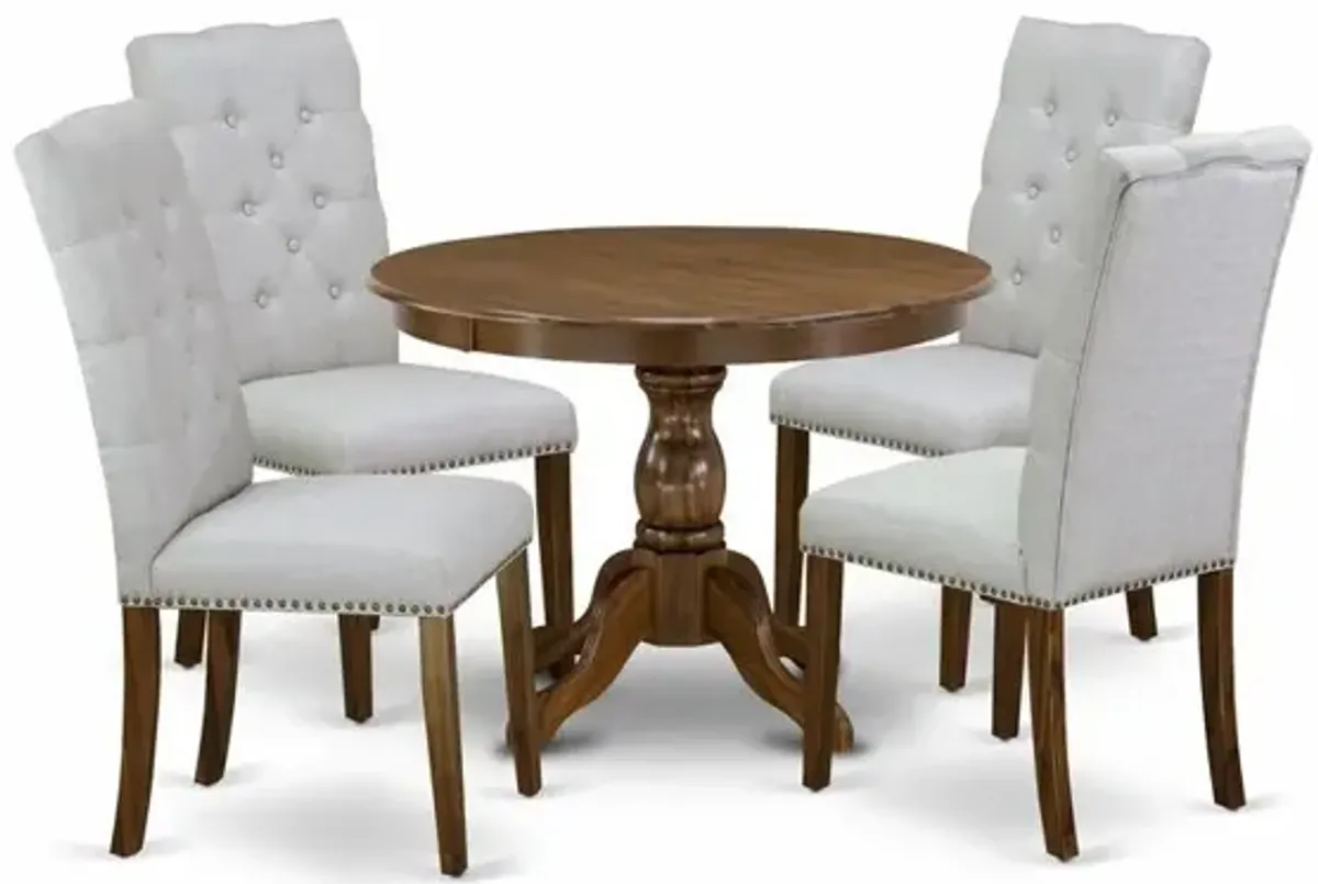 HBEL5-AWA-05 5 Pc Kitchen Table Set - Small Dining Table with 4 Grey Comfortable Chairs - Acacia Walnut Finish