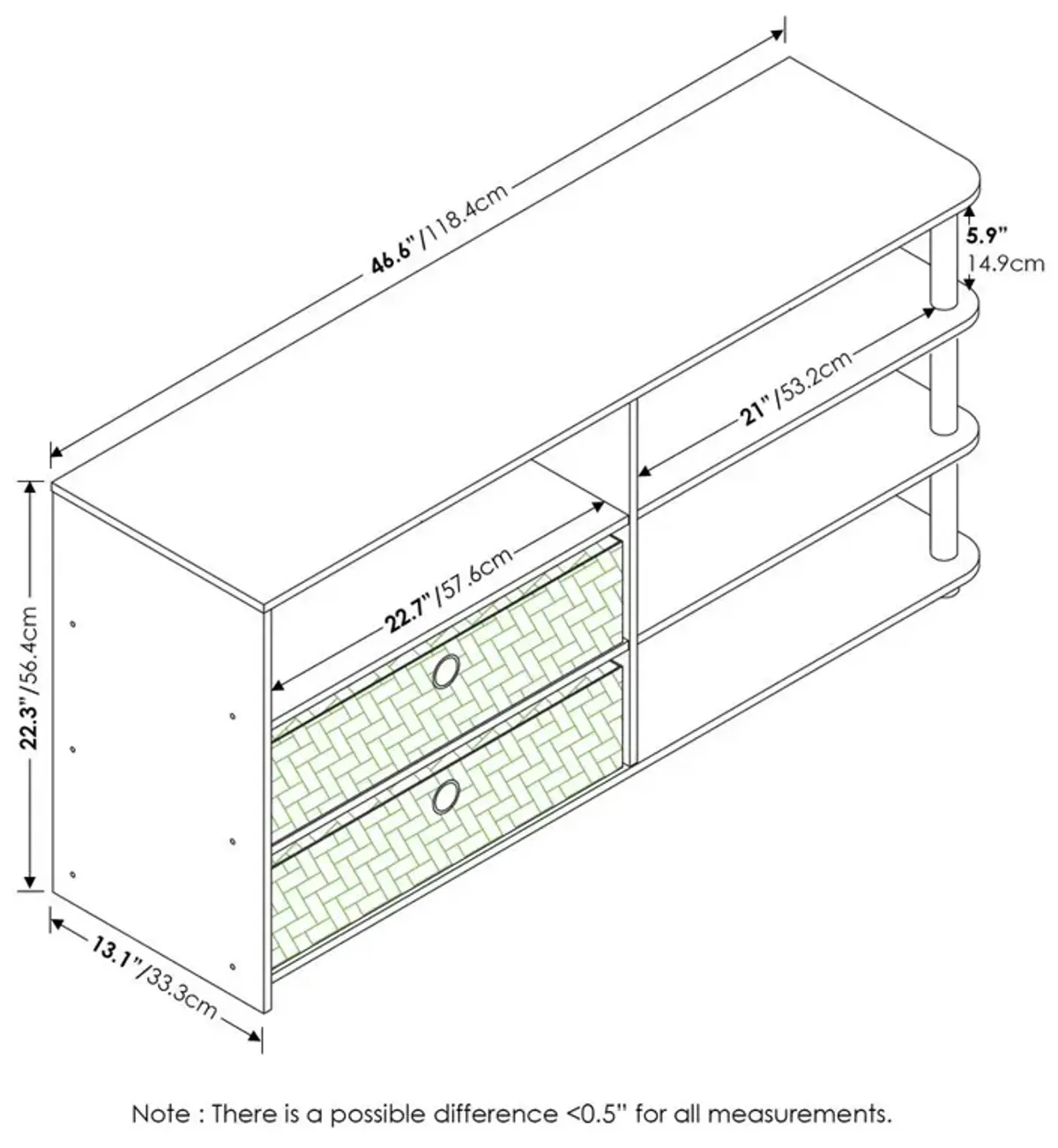 Furinno JAYA Simple Design TV Stand for up to 55-Inch with Bins, Americano, Stainless Steel Tubes