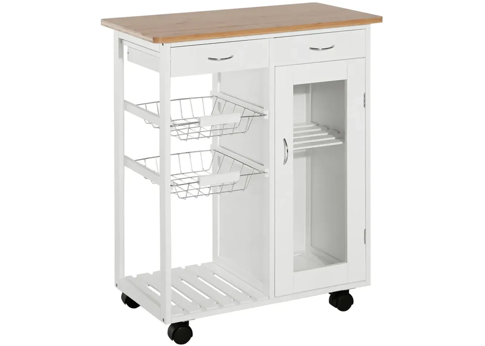 Rolling Kitchen Trolley Cart Bamboo Storage Cabinet Wire Basket Drawer