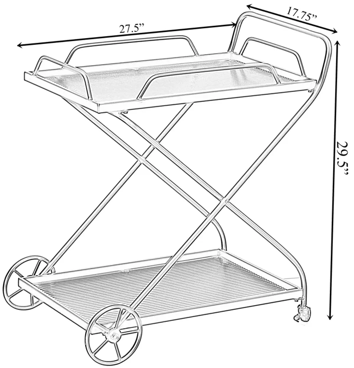 Gold Metal Wine Bar Serving Cart with Rolling Wheels and Handles for Dining, Living room or Entryway