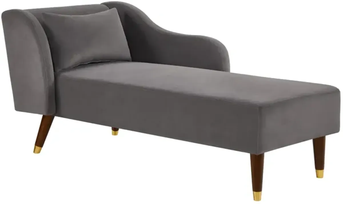 Modern Chaise Lounge Chair Velvet Upholstery (Grey)