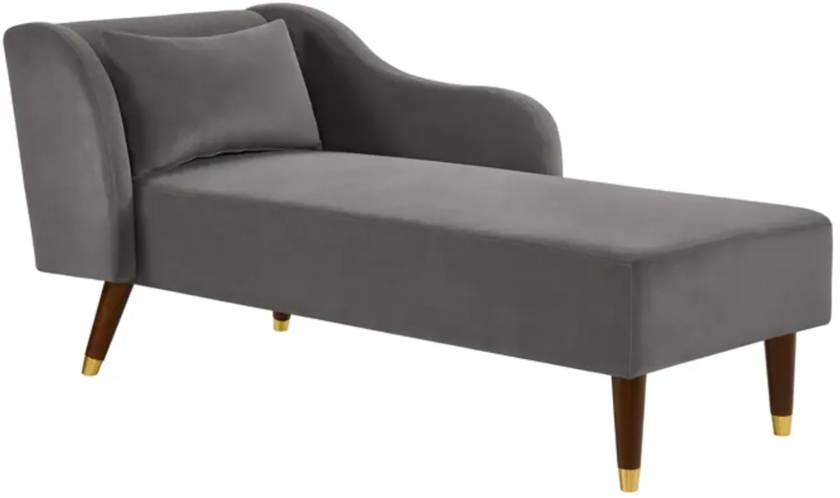 Modern Chaise Lounge Chair Velvet Upholstery (Grey)