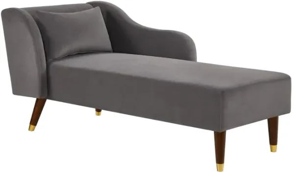 Modern Chaise Lounge Chair Velvet Upholstery (Grey)