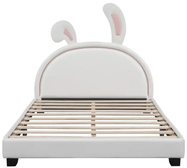 Whisen Full Size Upholstered Leather Platform Bed with Rabbit Shaped Headboard - Gray