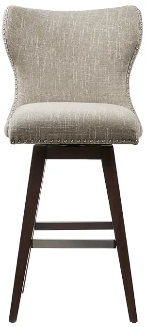 Gracie Mills Vargas Upholstered High Wingback Button Tufted 30" Swivel Bar Stool with Nailhead Accents