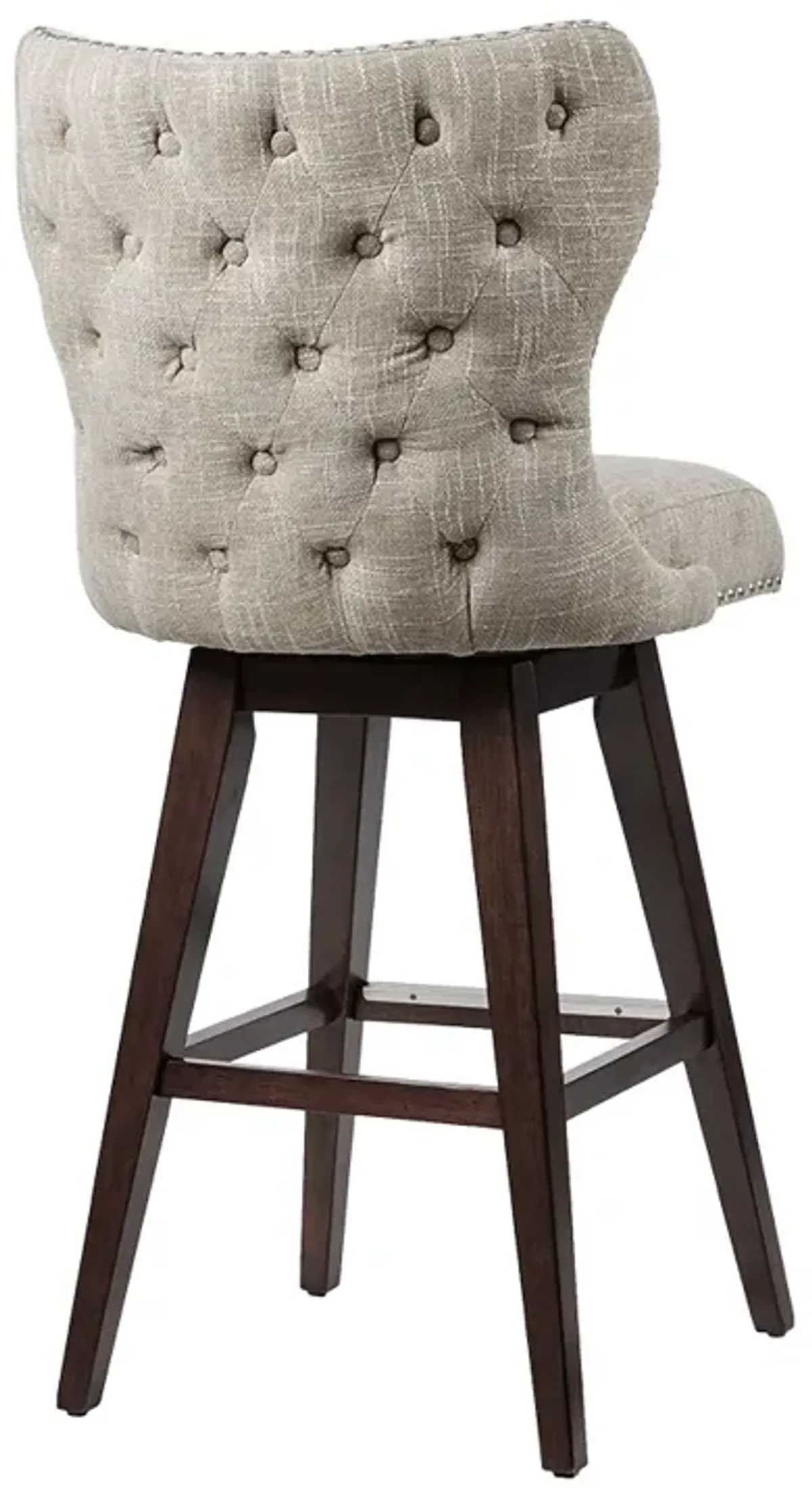 Gracie Mills Vargas Upholstered High Wingback Button Tufted 30" Swivel Bar Stool with Nailhead Accents