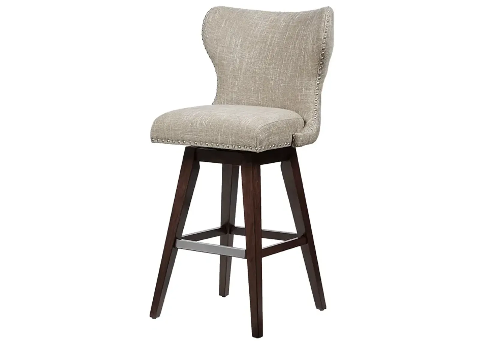 Gracie Mills Vargas Upholstered High Wingback Button Tufted 30" Swivel Bar Stool with Nailhead Accents