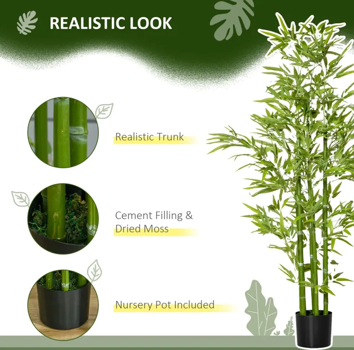 5' Artificial Bamboo Tree Indoor Potted Decorative Realistic Fake Plant Leaves