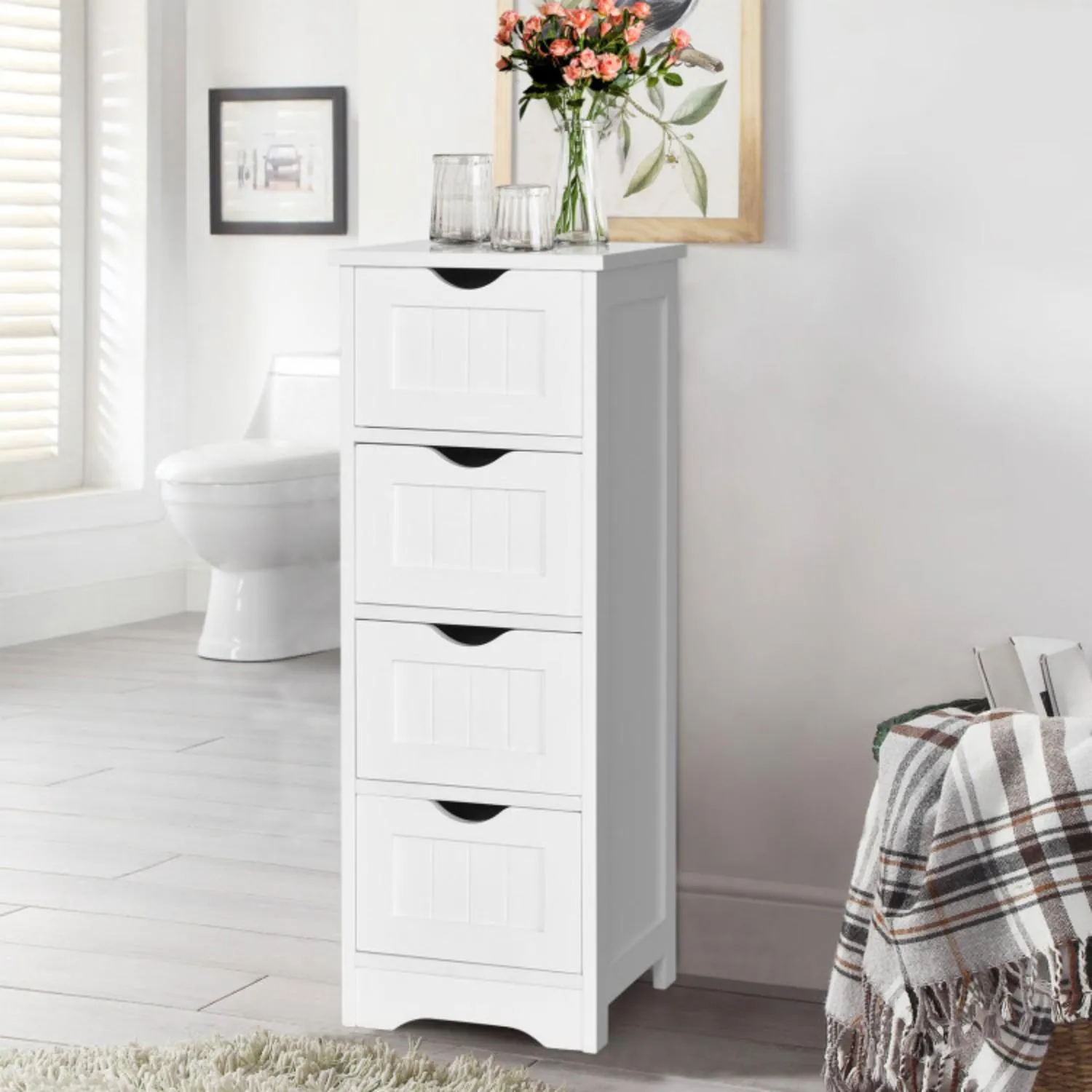 4-Drawer Freestanding Floor Cabinet with Anti-Toppling Device