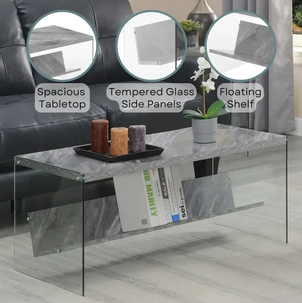 Convenience Concepts SoHo Glass Coffee Table with Shelf