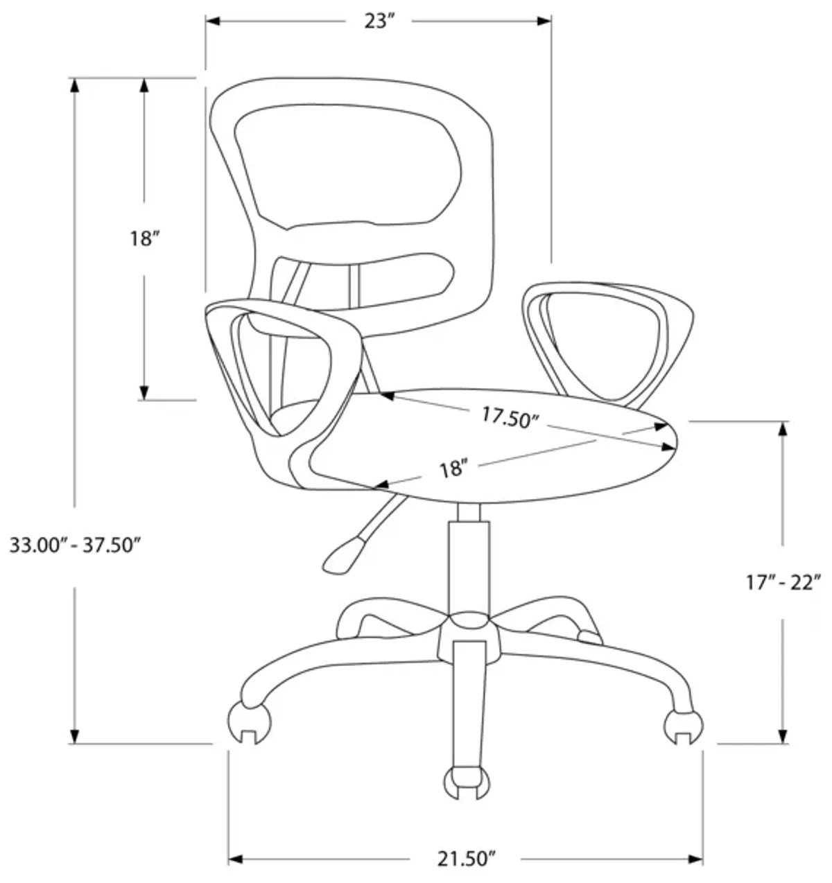 Monarch Specialties I 7260 Office Chair, Adjustable Height, Swivel, Ergonomic, Armrests, Computer Desk, Work, Juvenile, Metal, Mesh, Black, Contemporary, Modern