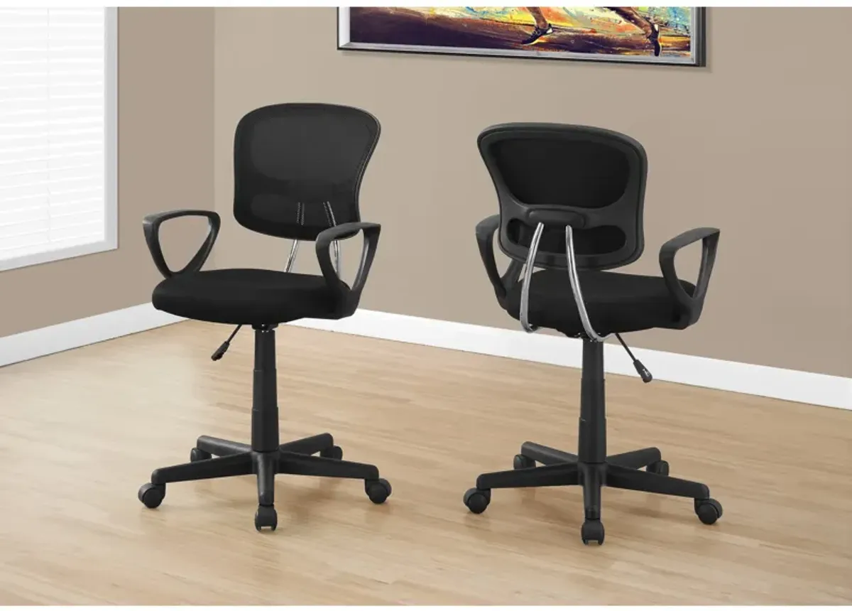 Monarch Specialties I 7260 Office Chair, Adjustable Height, Swivel, Ergonomic, Armrests, Computer Desk, Work, Juvenile, Metal, Mesh, Black, Contemporary, Modern