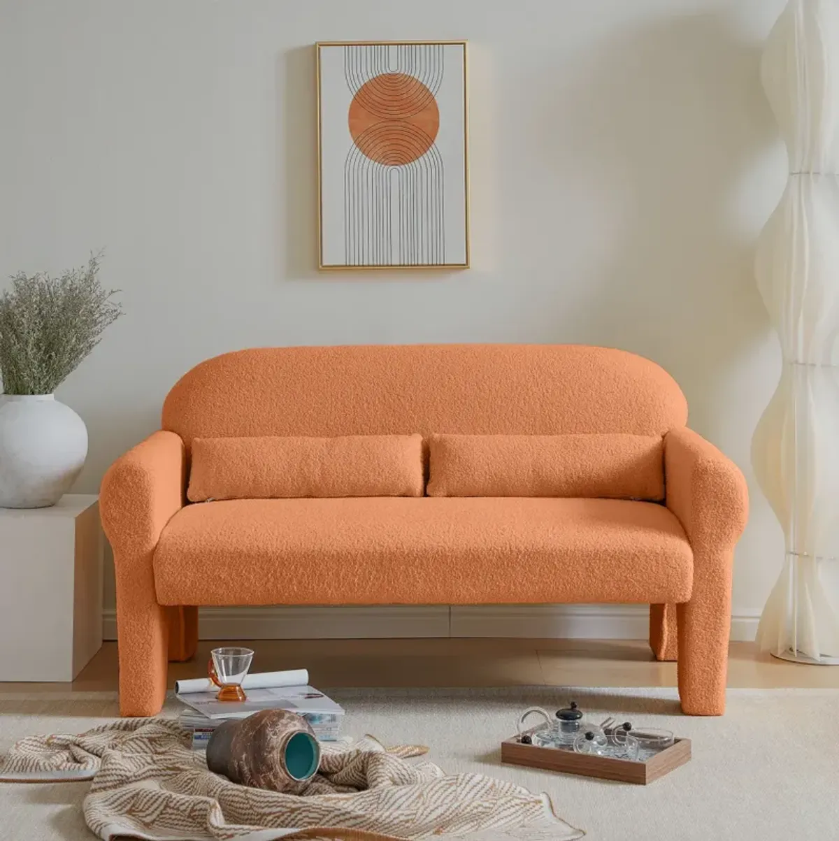 Modern Boucle Loveseat For Living Room