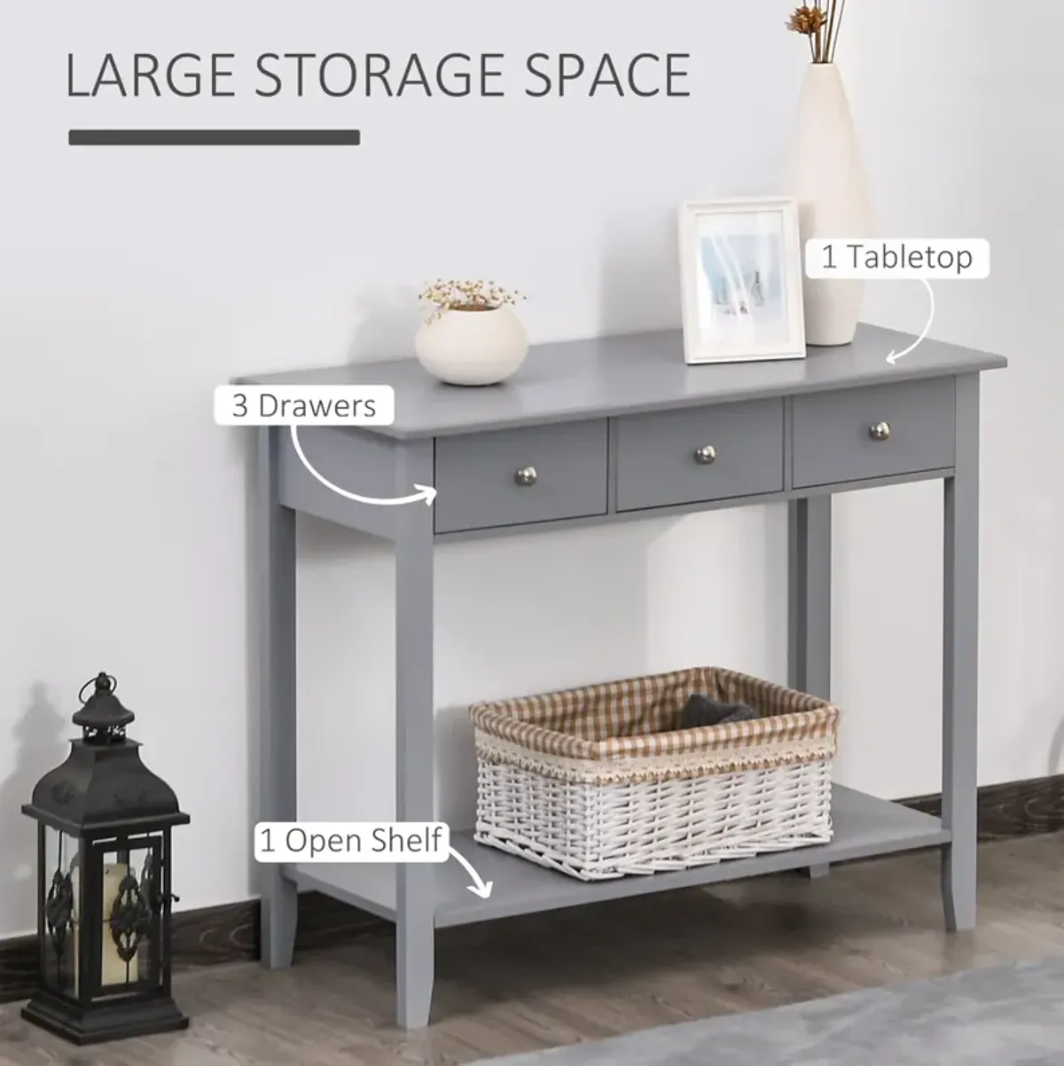 Grey Industrial Entryway: Console Table with Drawer & Shelf