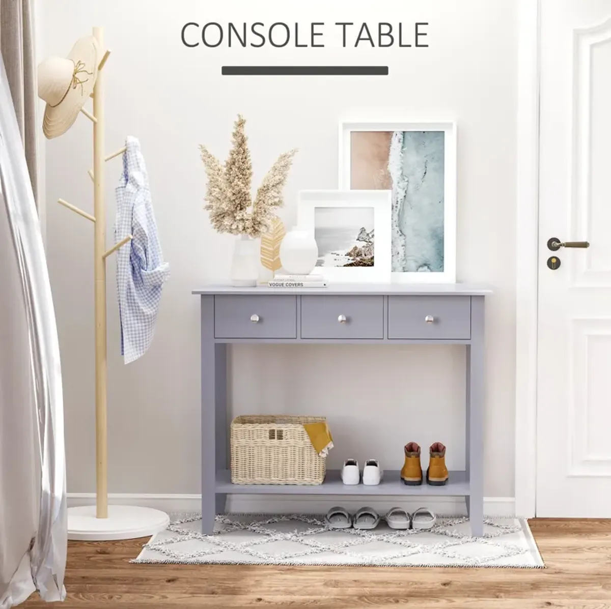 Grey Industrial Entryway: Console Table with Drawer & Shelf