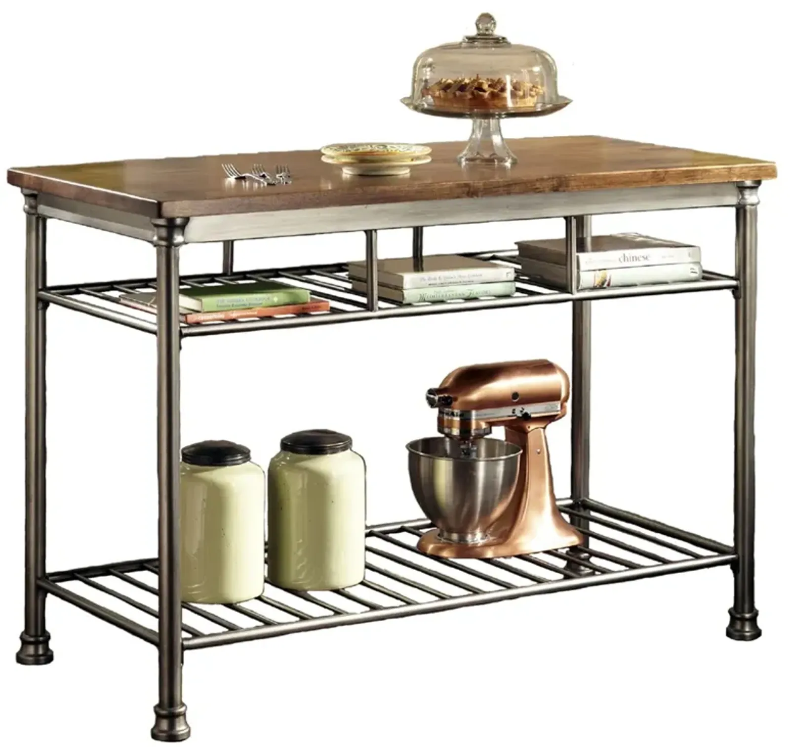 Hivvago Classic French Style Hardwood Butcher Block Top Metal Kitchen Utility Table