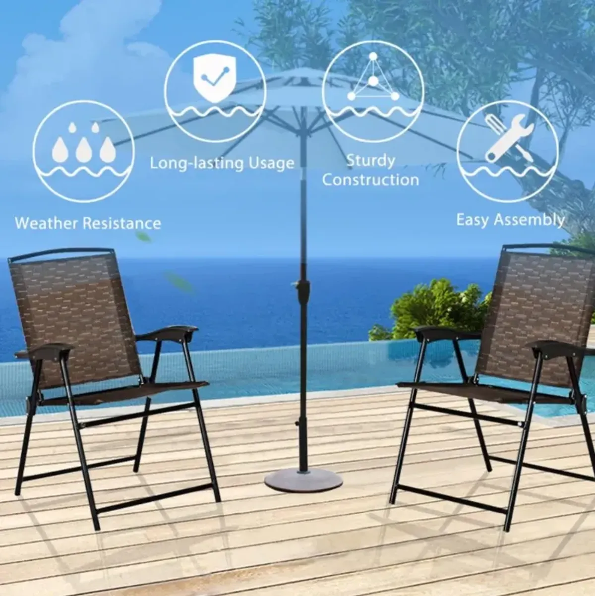 Hivvago 3 Pieces Bistro Patio Garden Furniture Set with Round Table and Folding Chairs