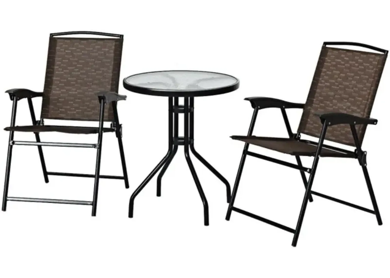 Hivvago 3 Pieces Bistro Patio Garden Furniture Set with Round Table and Folding Chairs