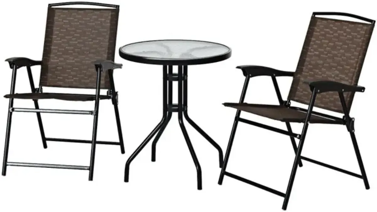 Hivvago 3 Pieces Bistro Patio Garden Furniture Set with Round Table and Folding Chairs