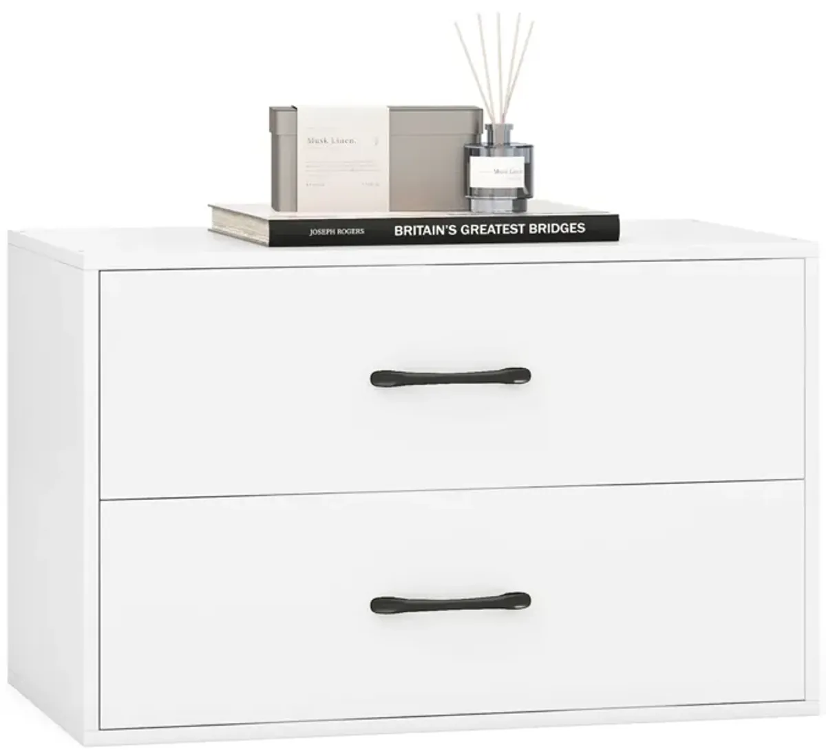 2-Drawer Stackable Horizontal Storage Cabinet Dresser Chest with Handles for Bedroom or Living Room