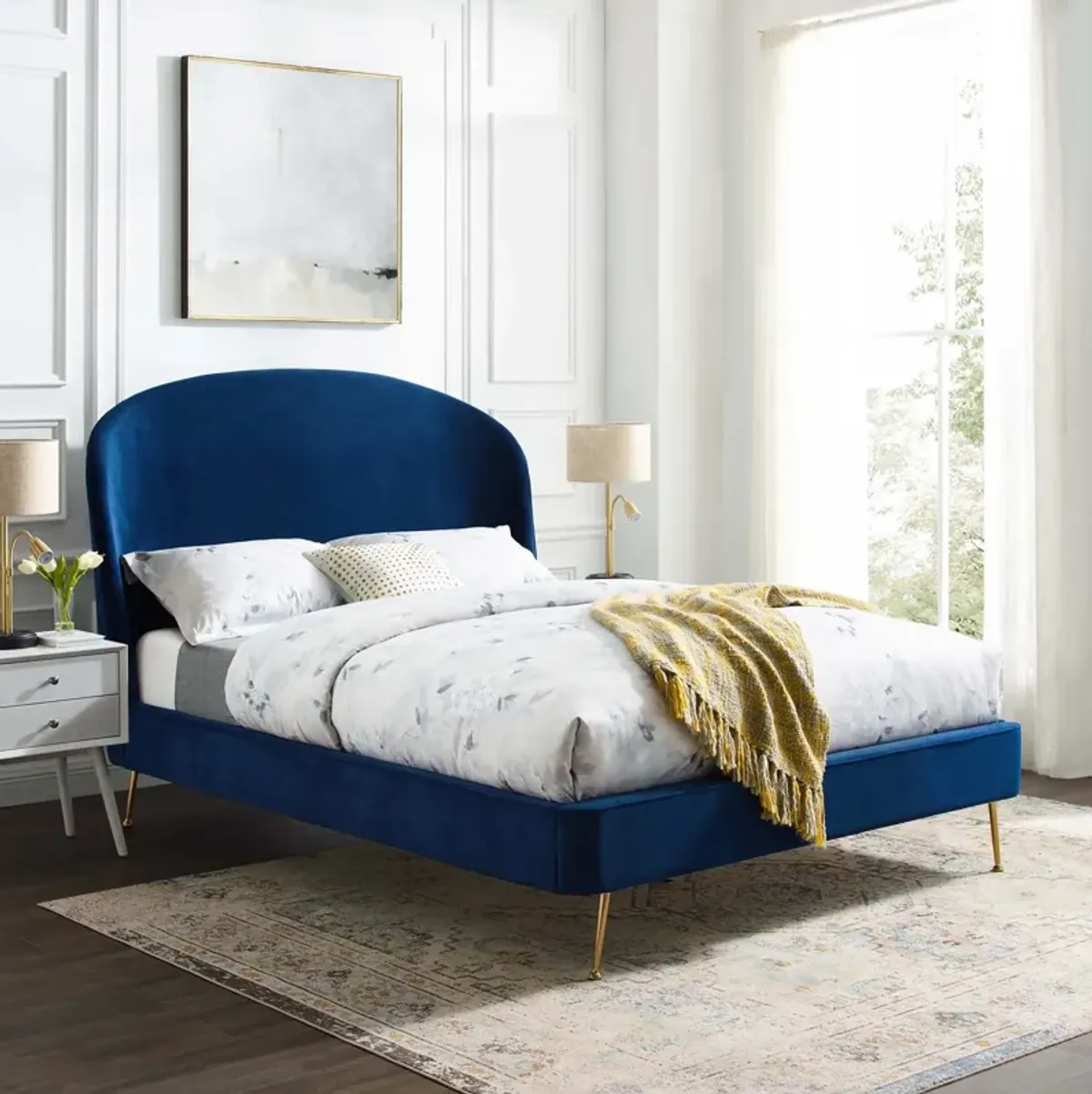 Modway - Mira Upholstered Performance Velvet Queen Platform Bed Navy