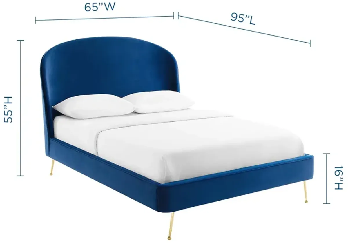 Modway - Mira Upholstered Performance Velvet Queen Platform Bed Navy