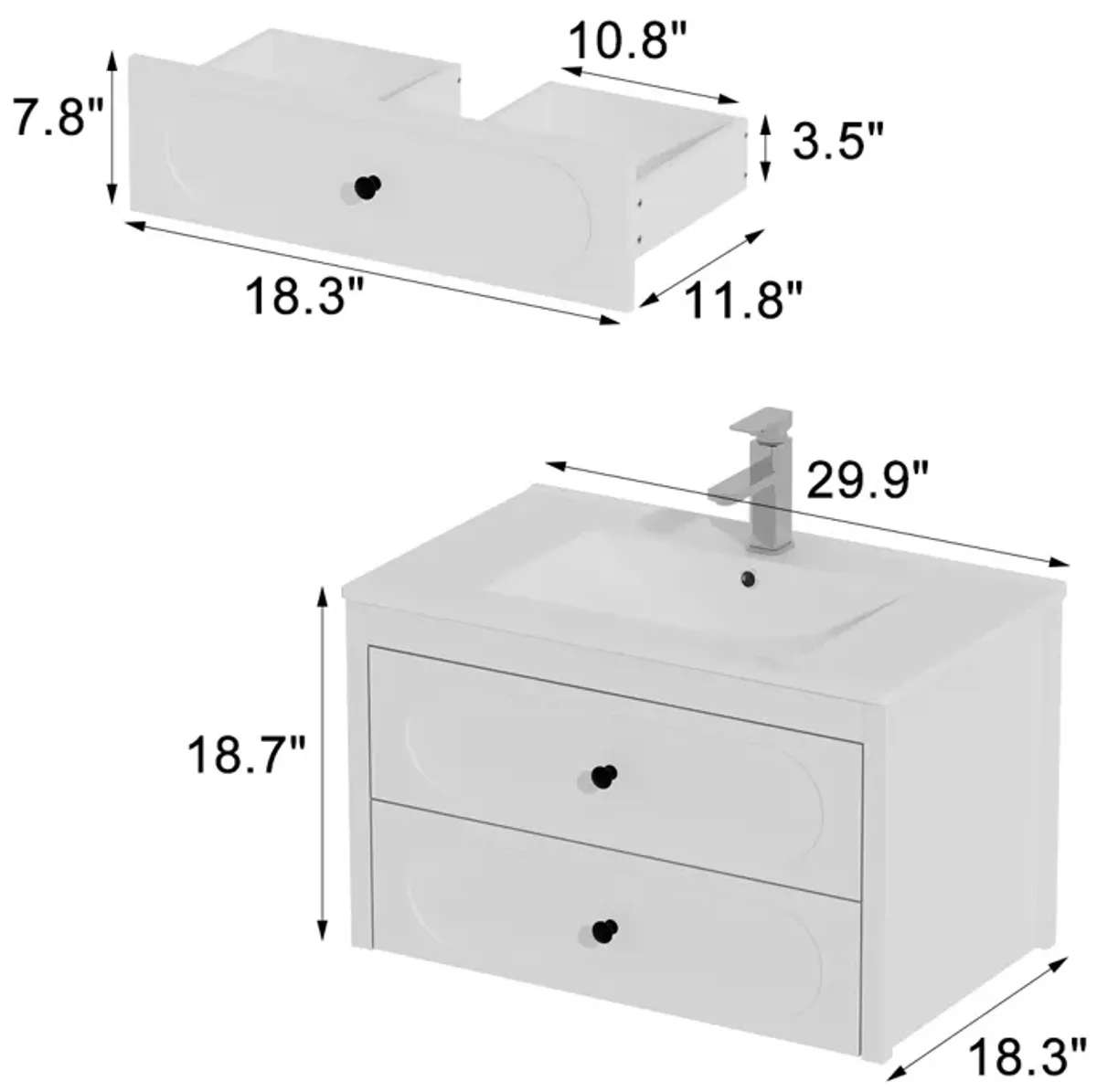 FUFU&GAGA Elegant White Bathroom Vanities with Dual Drawers and Sink,(29.9" W x 18.3" D x 18.7" H),White