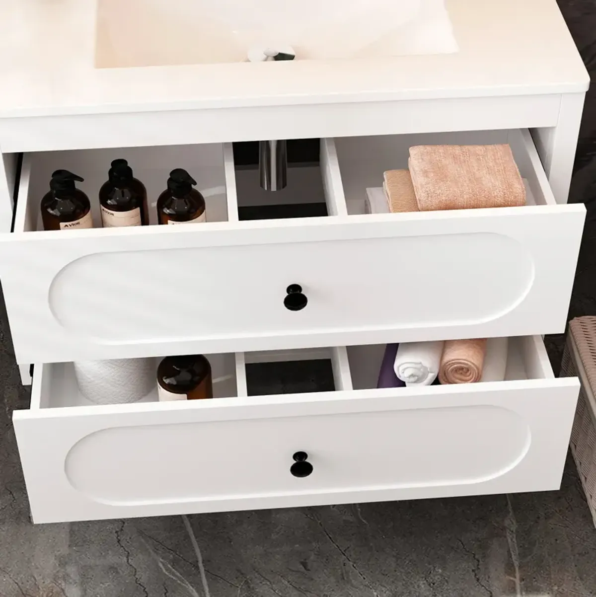 FUFU&GAGA Elegant White Bathroom Vanities with Dual Drawers and Sink,(29.9" W x 18.3" D x 18.7" H),White