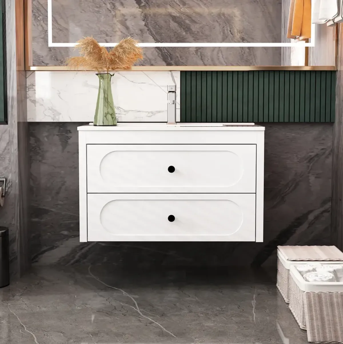 FUFU&GAGA Elegant White Bathroom Vanities with Dual Drawers and Sink,(29.9" W x 18.3" D x 18.7" H),White