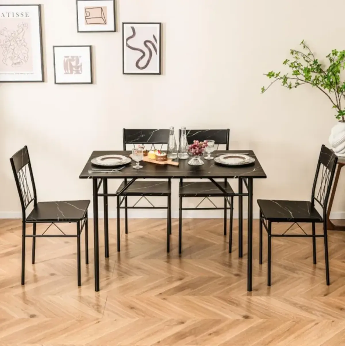 Hivvago 5-Piece Dining Table Set for 4 with Kitchen Table and 4 Dining Chairs