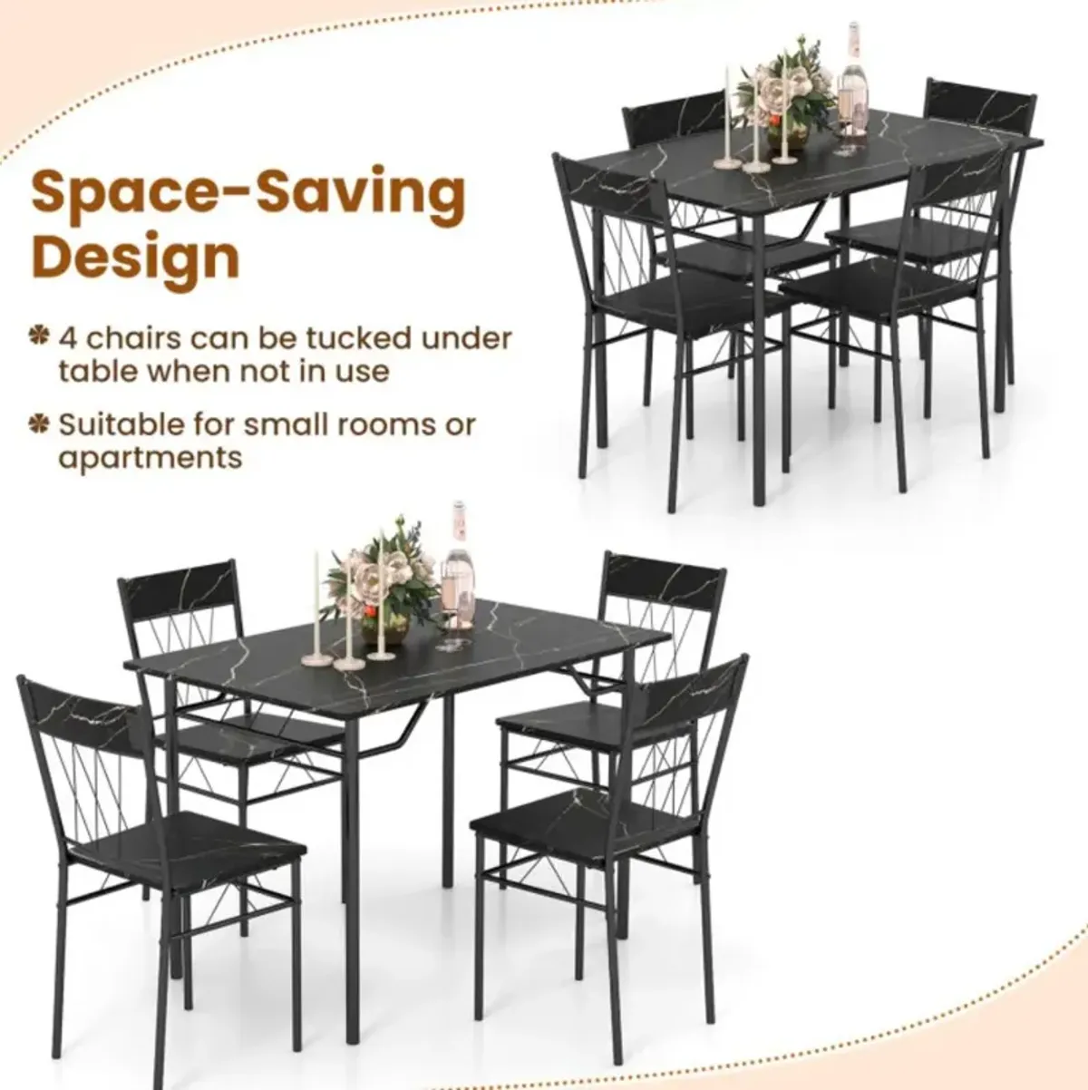 Hivvago 5-Piece Dining Table Set for 4 with Kitchen Table and 4 Dining Chairs