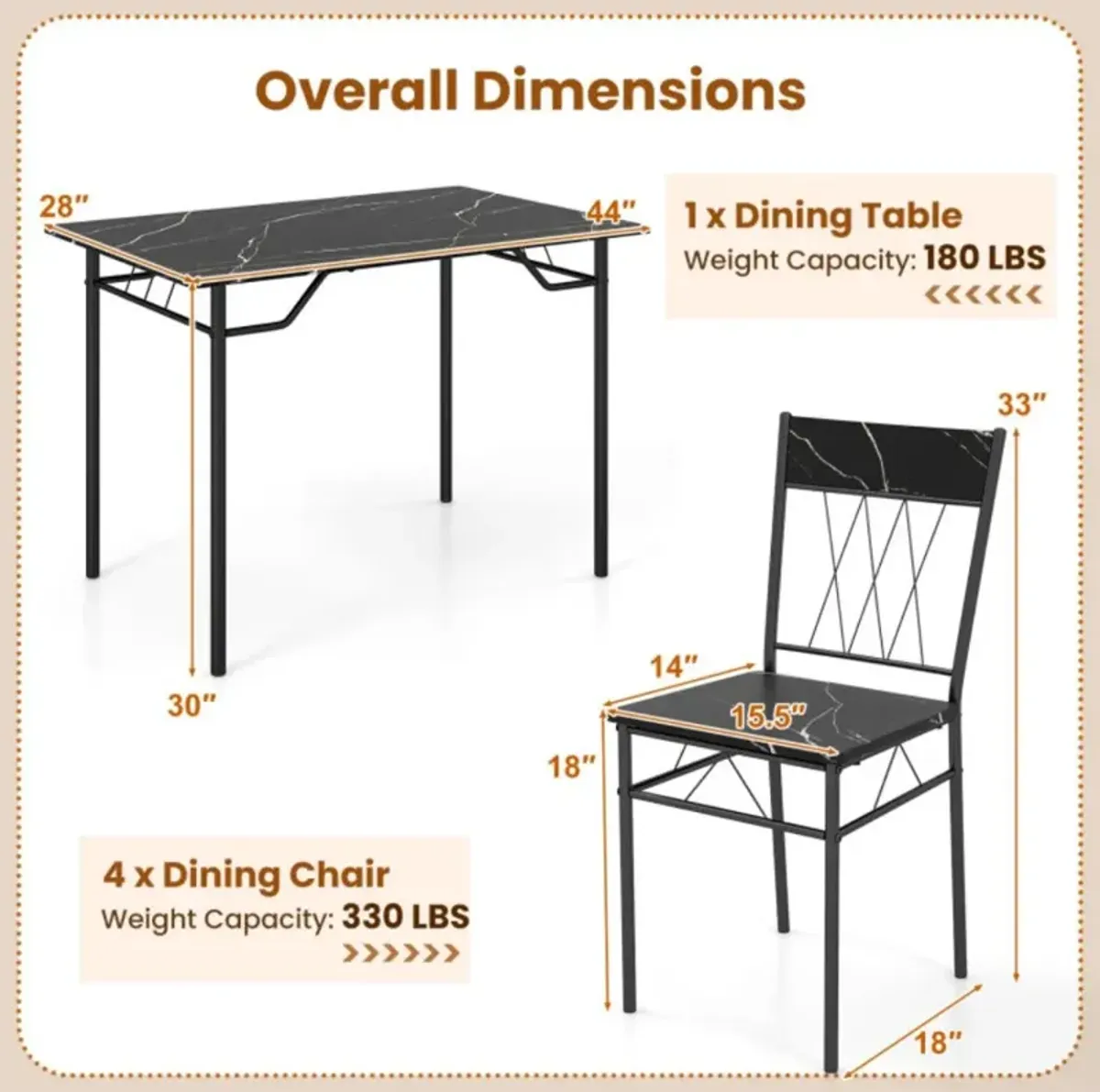 Hivvago 5-Piece Dining Table Set for 4 with Kitchen Table and 4 Dining Chairs