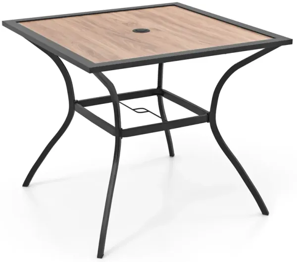 Patio Dining Table for 4 – Square Bistro Table with Umbrella Hole for Outdoor Use