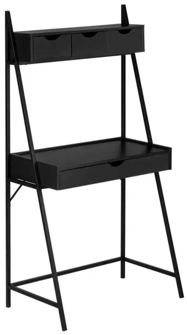 Computer Desk, Home Office, Laptop, Leaning, Storage Drawers, 32L, Work, Black