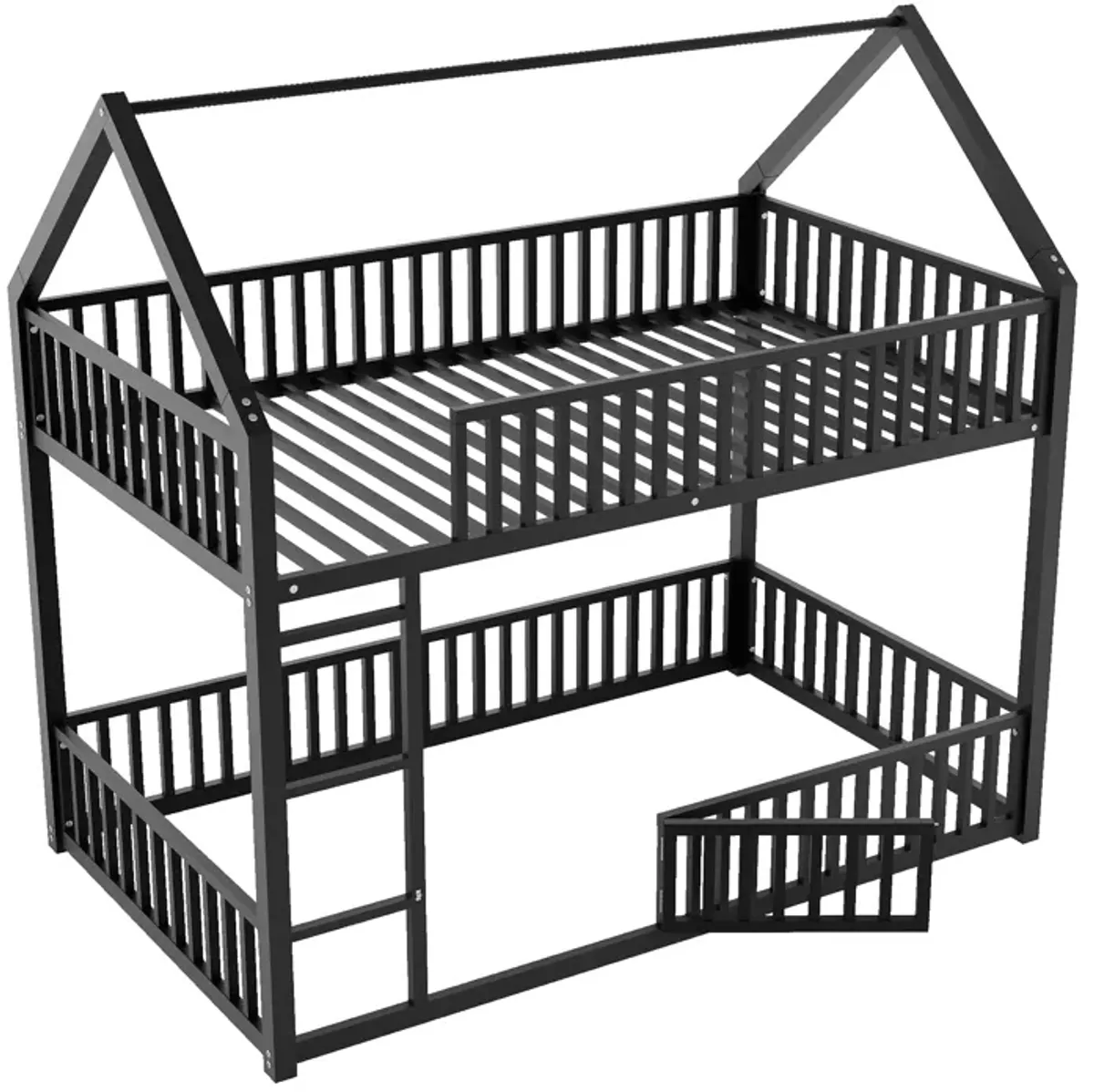 Merax House Bunk Bed with Fence and Door