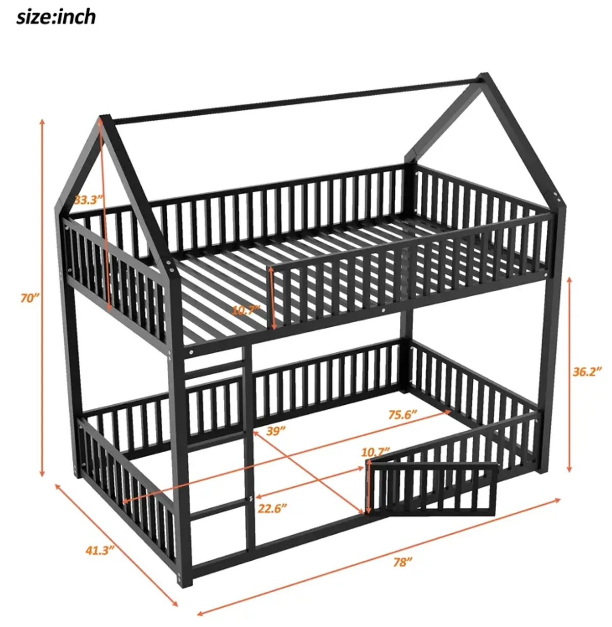 Merax House Bunk Bed with Fence and Door