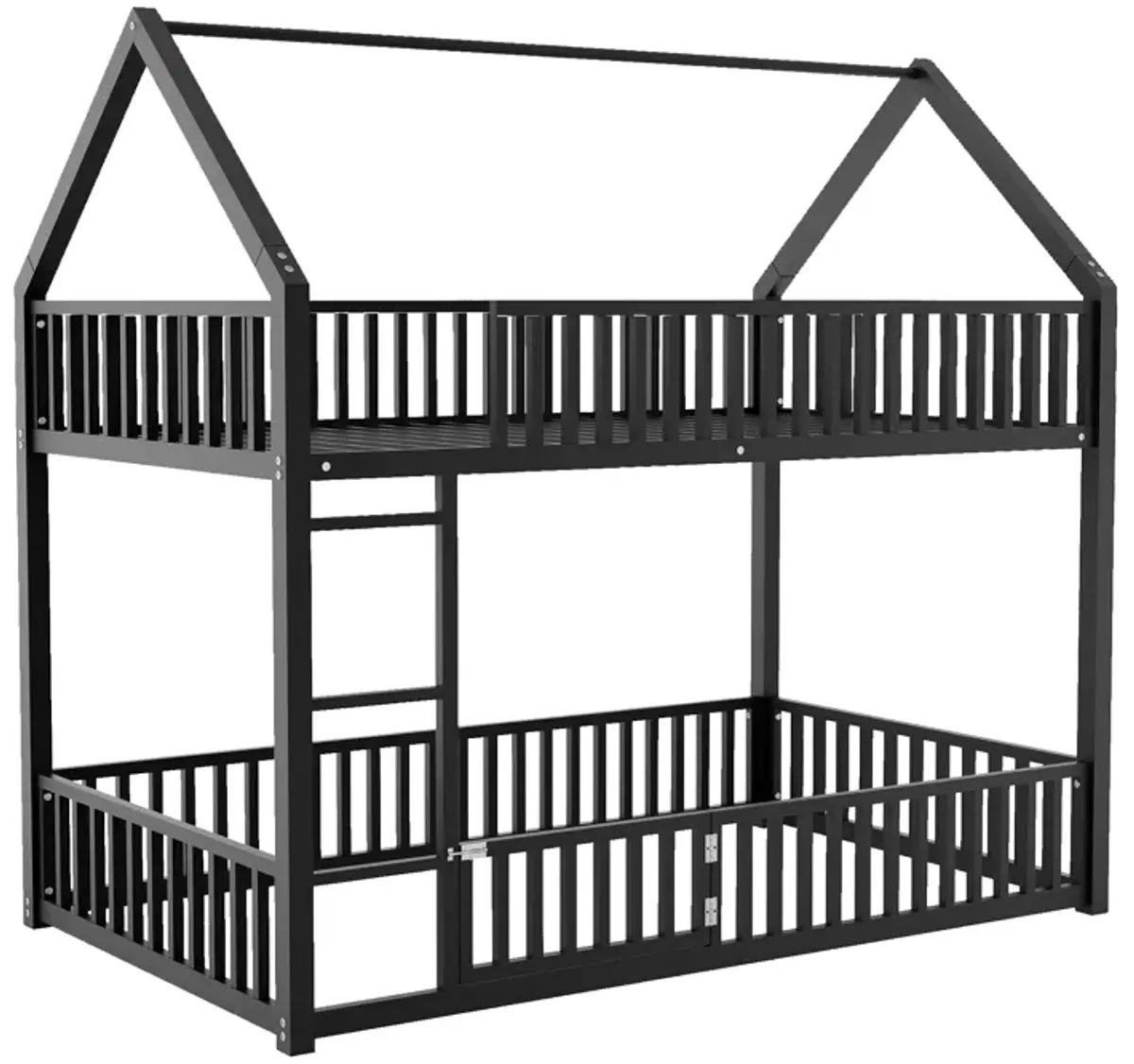 Merax House Bunk Bed with Fence and Door