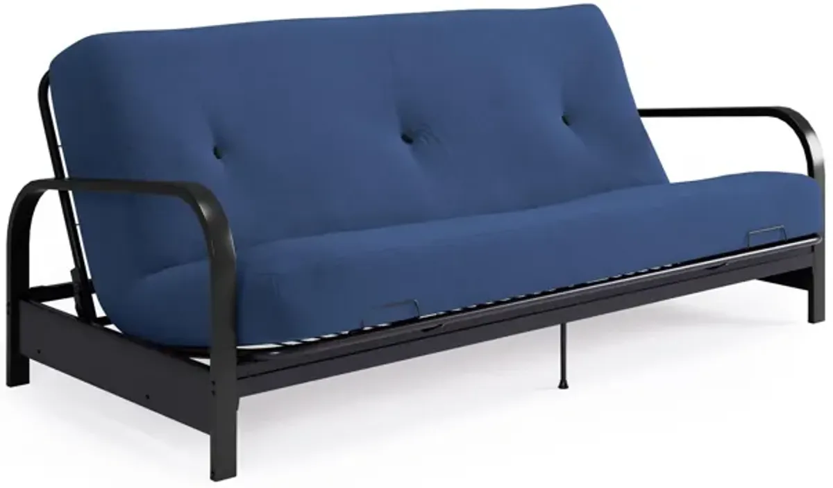 Atwater Living Max Black Metal Arm Full Size Futon Frame with 6” Thermobonded High Density Polyester Fill Futon Mattress