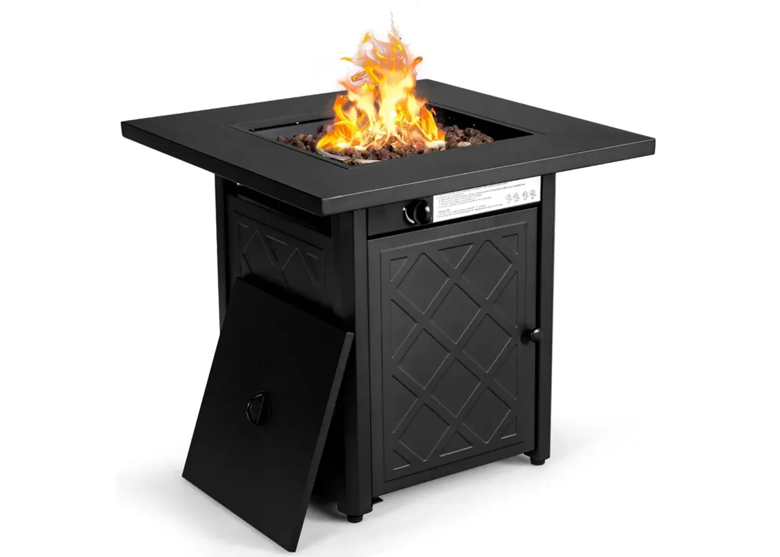 28 Inch Propane 50 000 BTU Patio Square Gas Fireplace with Lava Rock-Black