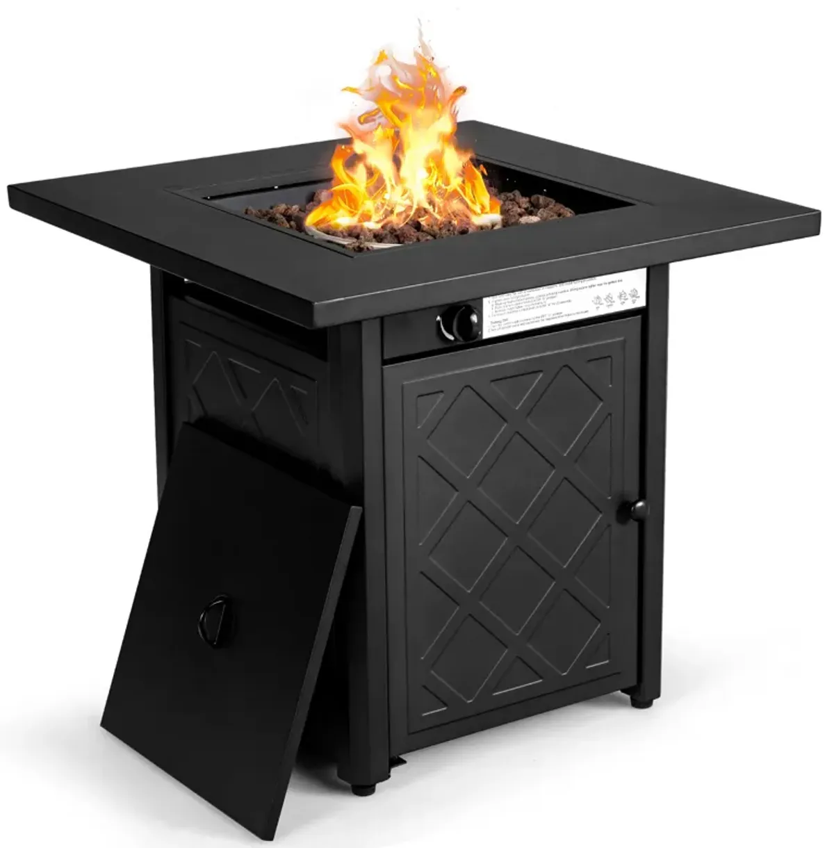 28 Inch Propane 50 000 BTU Patio Square Gas Fireplace with Lava Rock-Black