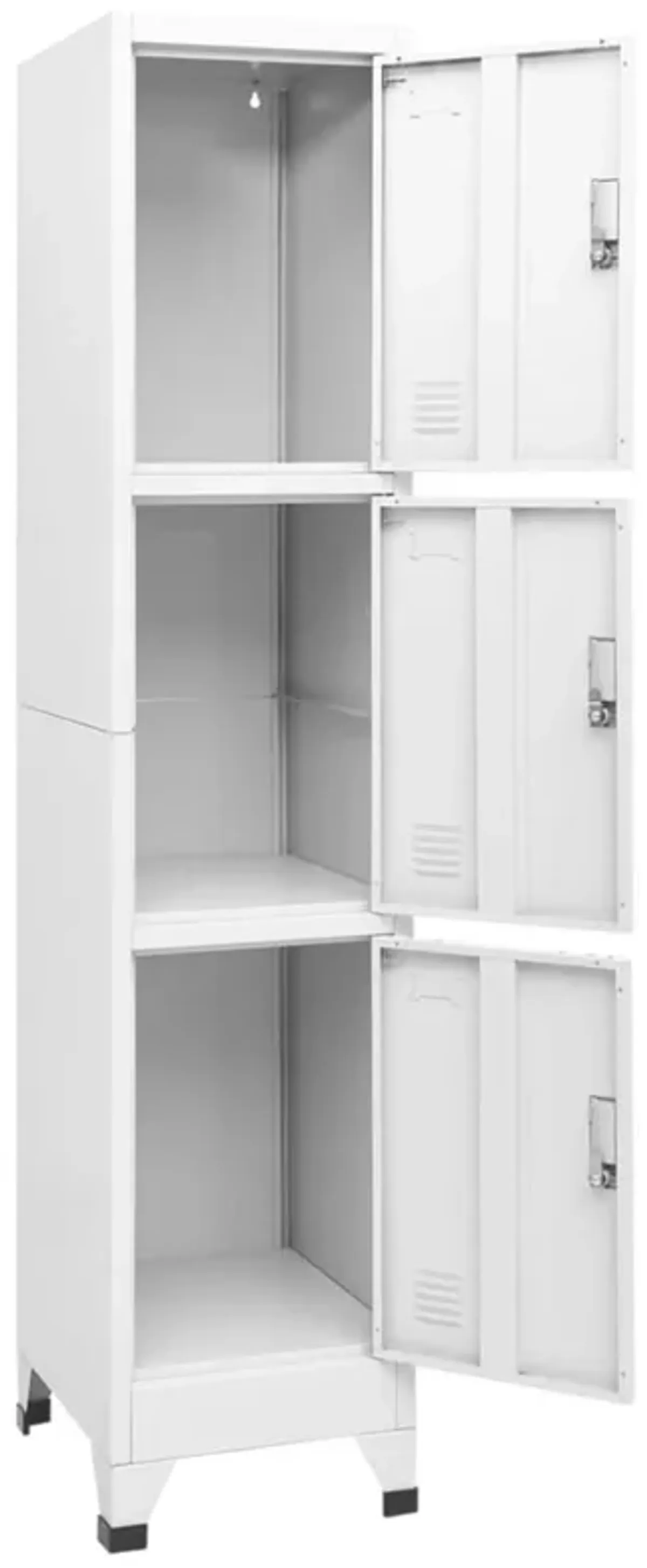 Nova Tall Locker Cabinet, 71 Inch, 3 Compartments, White, Steel Metal - Benzara