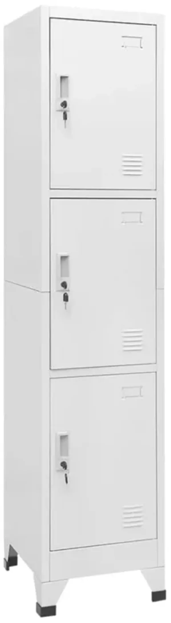 Nova Tall Locker Cabinet, 71 Inch, 3 Compartments, White, Steel Metal - Benzara