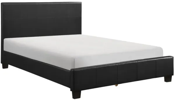 Renz Queen Size Platform Bed, Black Faux Leather Upholstery, Wood Frame - Benzara