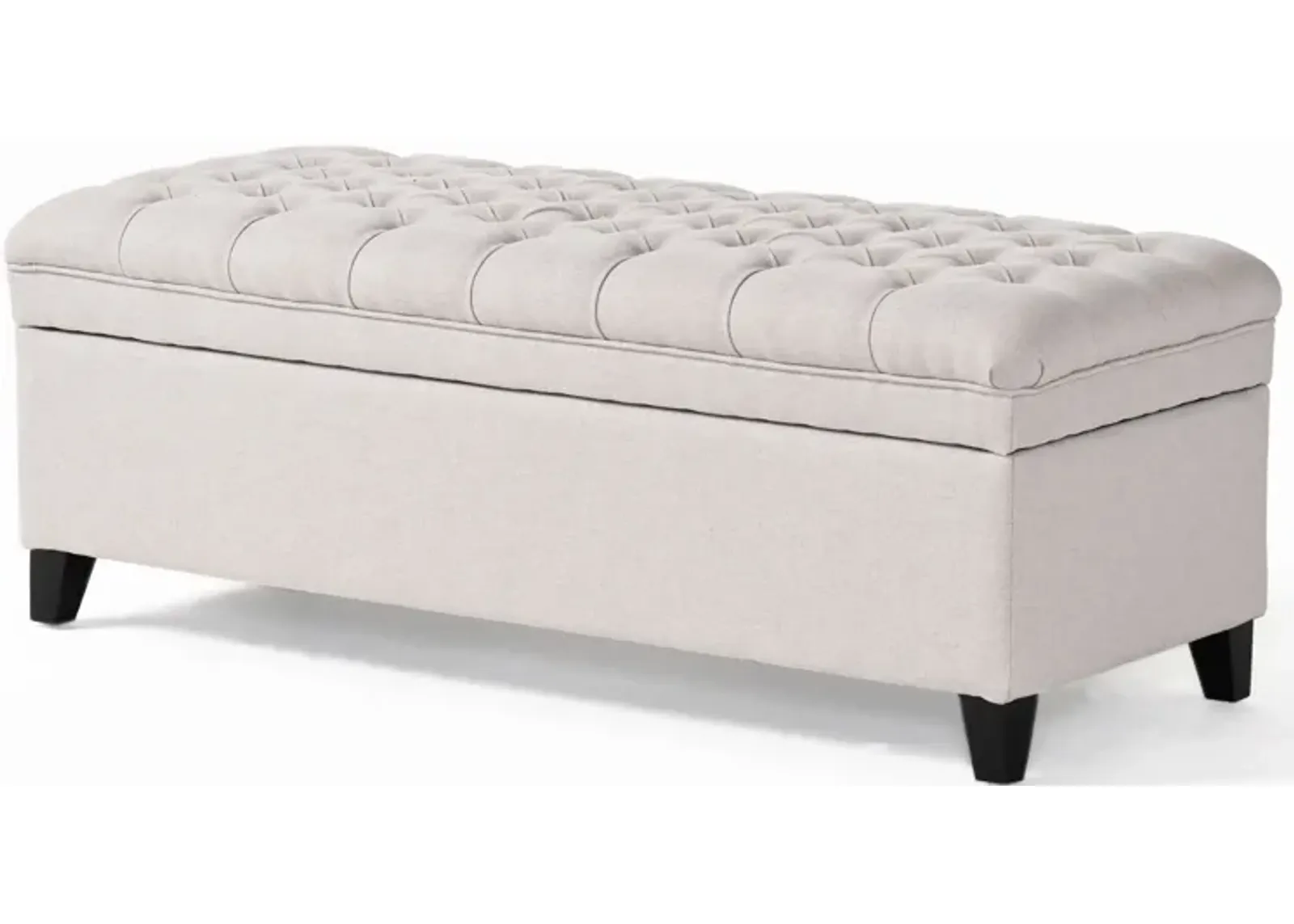 Rhya Storage Bench Ottoman, 50 Inch Seat, Button Tufted Gray Fabric - Benzara