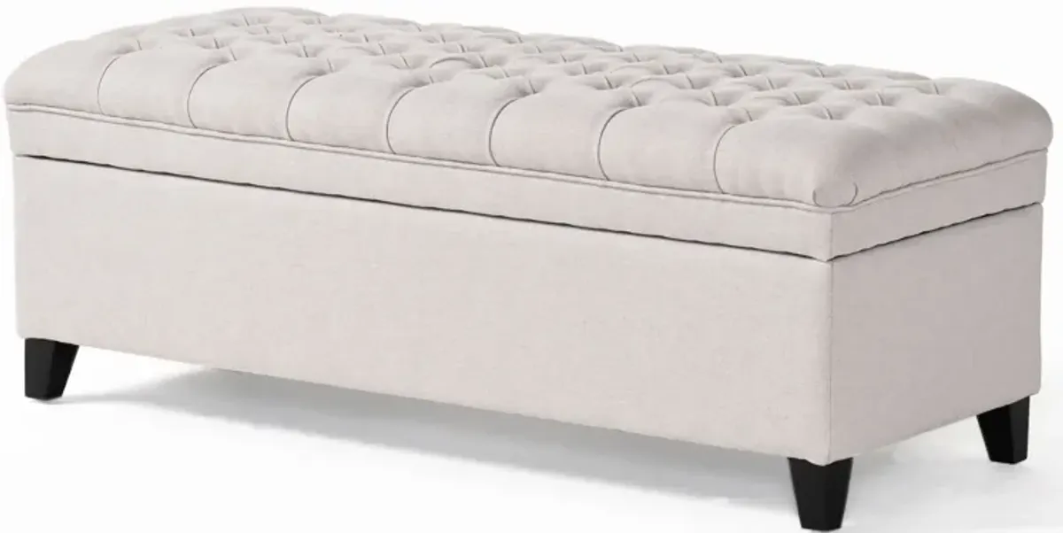 Rhya Storage Bench Ottoman, 50 Inch Seat, Button Tufted Gray Fabric - Benzara