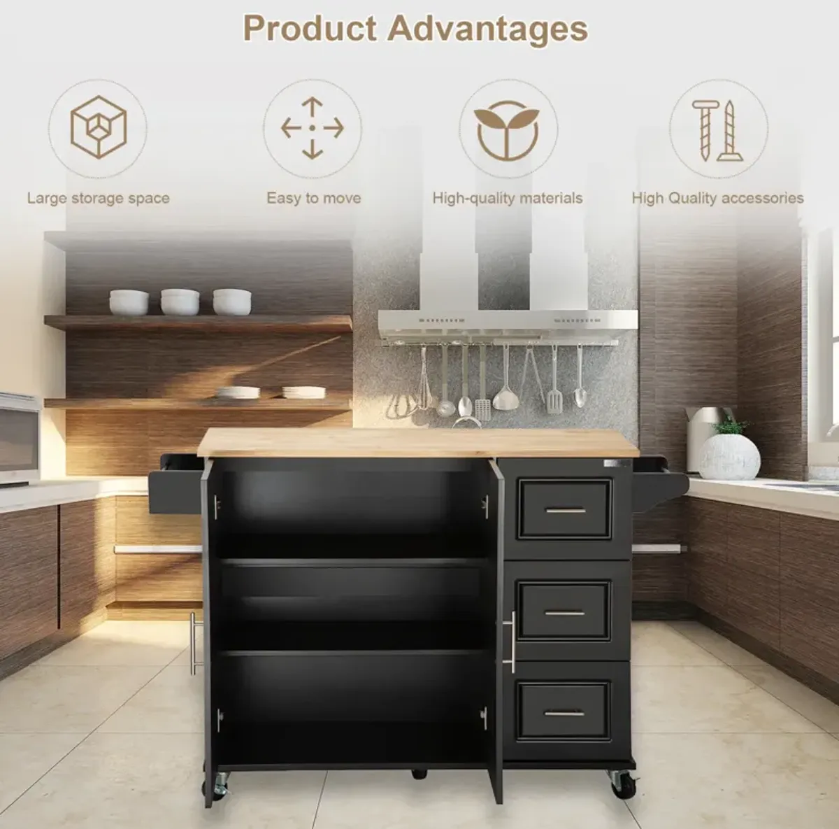 Streamdale Mobile Kitchen Island with Extendable Table